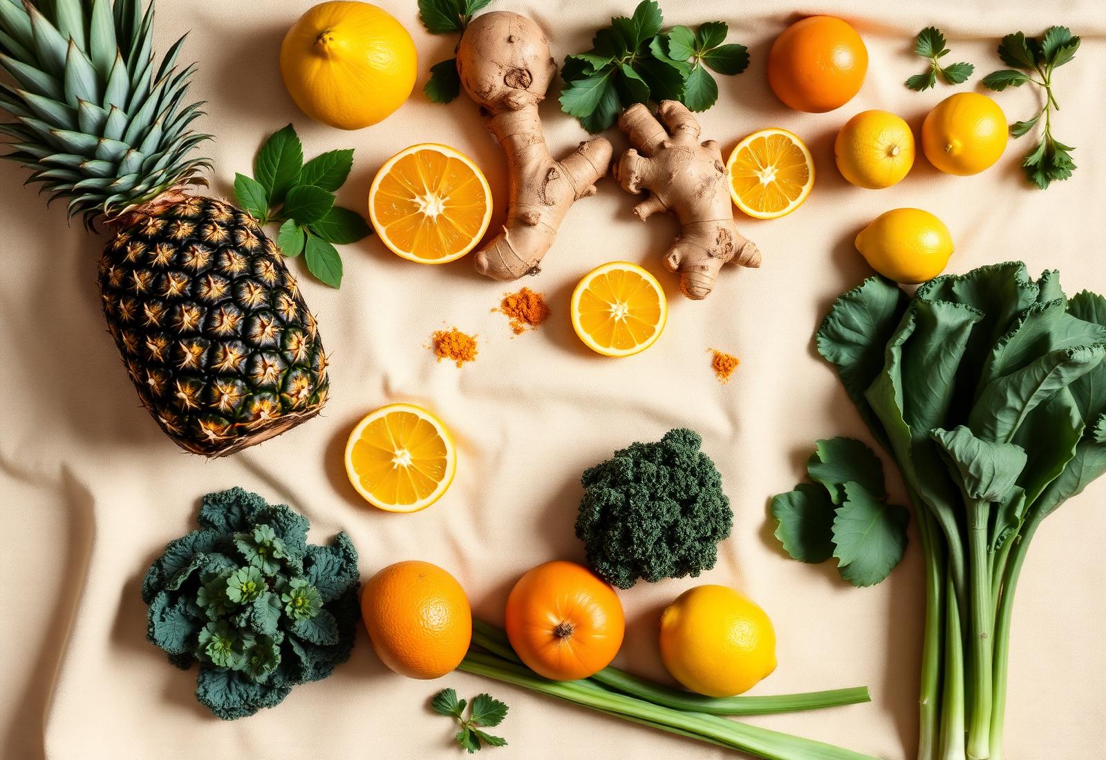 Fresh tropical fruits and botanicals